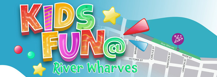 Kids fun at River Wharves banner