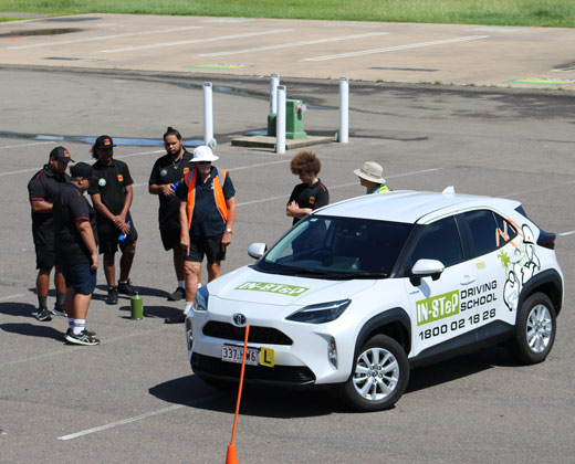 Young Indigenous drivers participating in practical driving activities with Clontarf L-2-P