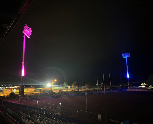 Different coloured lighting at BB Print Stadium