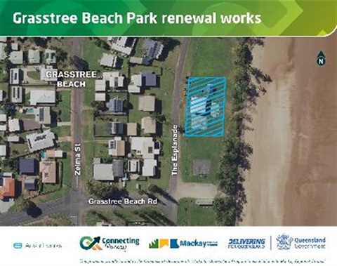 A map showing an area of works at a coastal park.